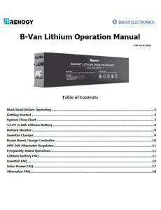 Class B Renogy Lithium System Operation Manual